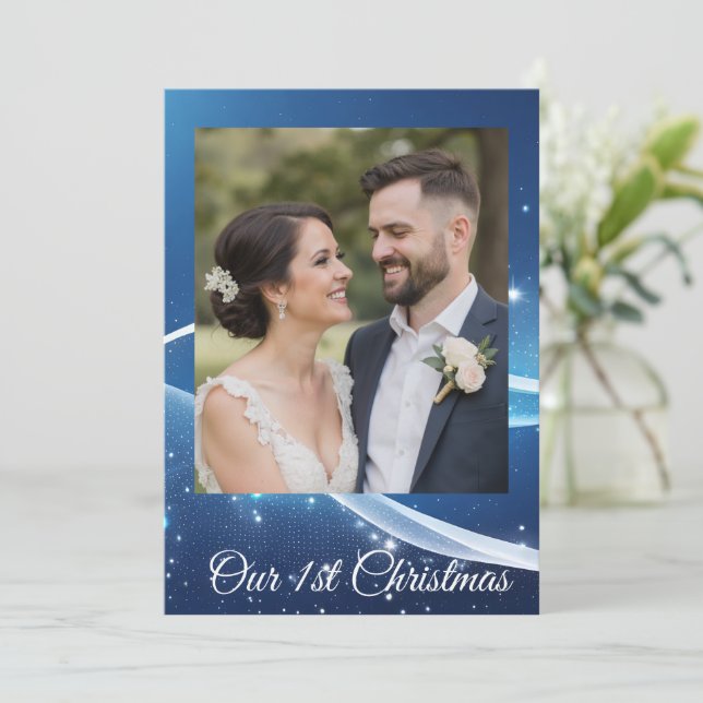 Custom First Christmas Photo Card for Couples Julkort (Stående Fram)