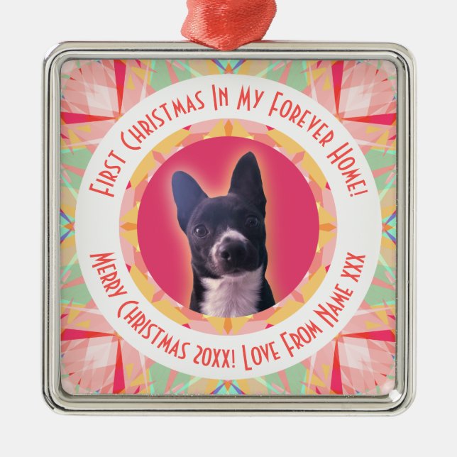 Custom First Christmas Star Modern Winter Red Pink Julgransprydnad Metall (Framsidan)