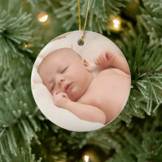 Custom First Christmas With Birth Stats 1 Photo Julgransprydnad Keramik