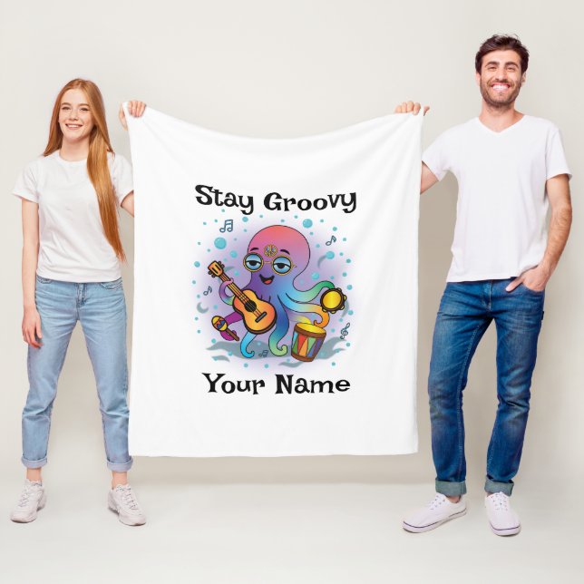 Custom Fleece Blanket | Retro Octopus Name & Text (På plats)