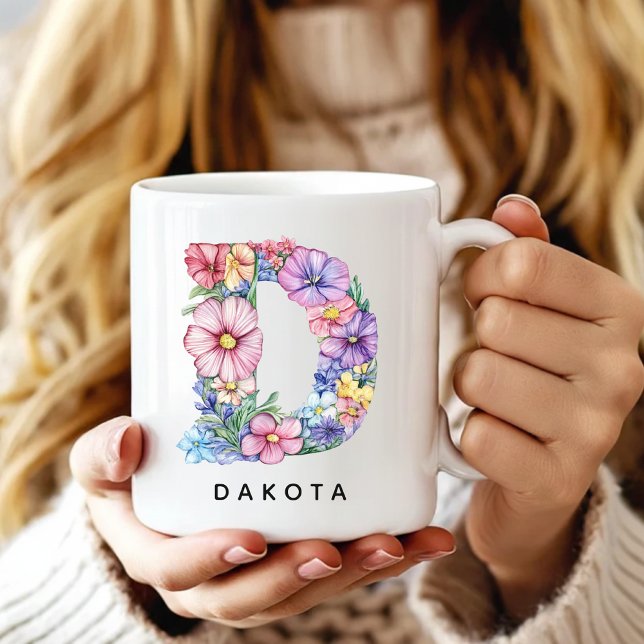 Custom Floral Alphabet Mug, Bridal Party Favors Kaffemugg (Custom Monogram Name Mug for Teacher, Nurse, Custom Floral Alphabet Mug for Her, Mom or Bridesmaids)