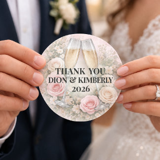 Custom Floral Champagne Toast Sticker Runt Klistermärke