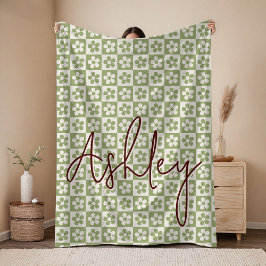 Custom Floral Checkered Blanket Gift for Mom, Girl Fleecefilt