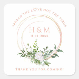 Custom Floral Garland White Pink Wedding Sanitizer Fyrkantigt Klistermärke