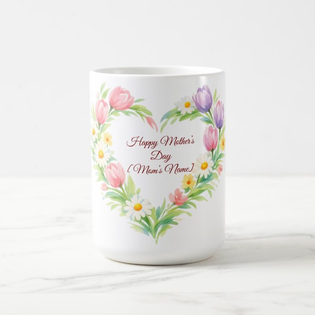 Custom Floral Heart Mother’s Day Mug Kaffemugg (Center)
