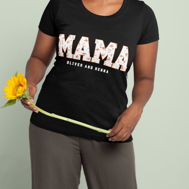 Custom Floral Mama with Kids’ Names T Shirt (Skapare uppladdad)