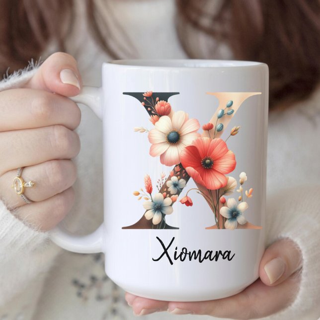 Custom Floral Monogram Gift for Daughter or Friend Kaffemugg (personalized floral mug, wildflower monogram mug, birth flower mug, floral initial mug for women,)