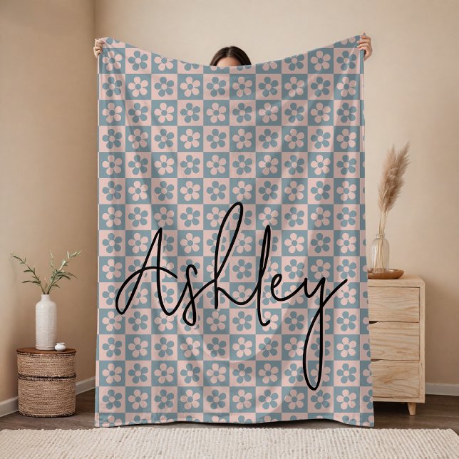 Custom Floral Name Blanket Birthday Gift for Girls Fleecefilt (Custom Name Floral Blanket  Gift for Mom, Grandma, Auntie, Mother’s Day, Baby Shower, or Friends )