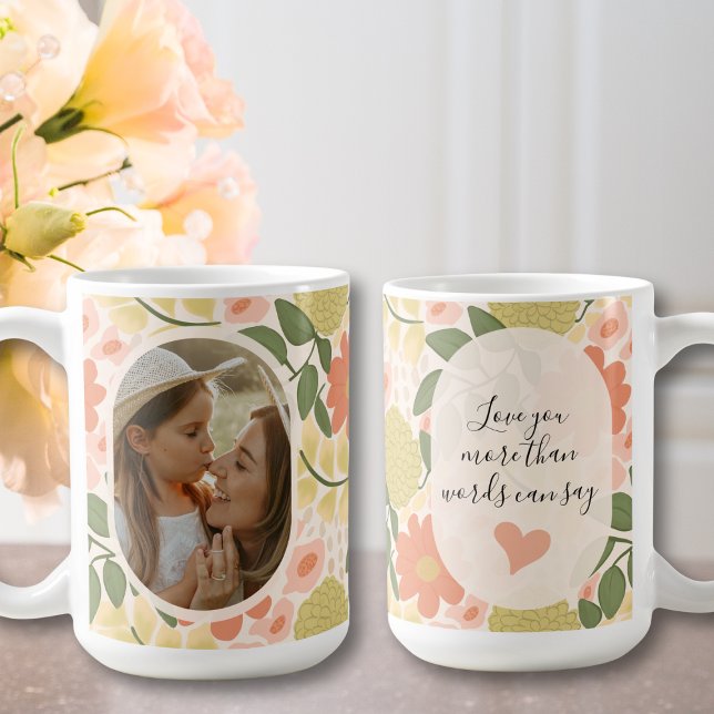 Custom Floral Photo Mug – Editable Message  Kaffemugg (Personalized Photo Mug with Custom Message)
