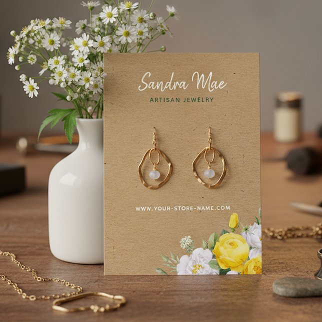 Custom Floral Roses Gold Art Jewelry Display Card Visitkort (Skapare uppladdad)