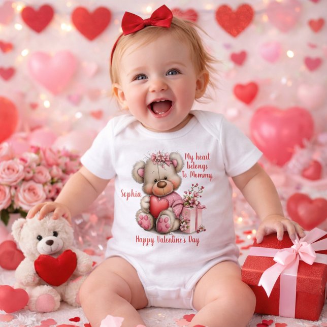 Custom Floral Teddy Bear Baby Bodysuit T Shirt (Skapare uppladdad)