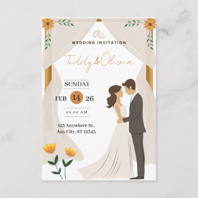 Custom Floral Wedding Invitation - Elegant Bride  Tilläggskort (Framsida)