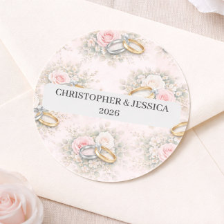 Custom Floral Wedding Rings Sticker Runt Klistermärke