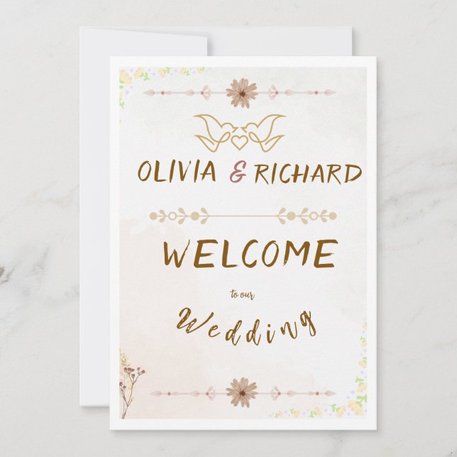Custom Floral Wedding Welcome Sign Inbjudningar (Framsida)