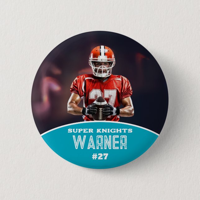 Custom Football Photo and Name Sports Button Knapp (Framsida)