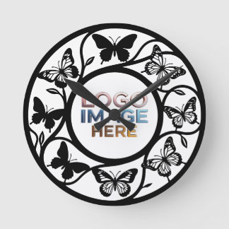 Custom Forest black Butterfly Wall Clock Rund Klocka