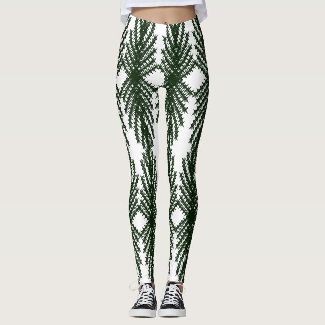 Custom Forest Green Pine Tree Abstract Pattern Leggings (Framsida)
