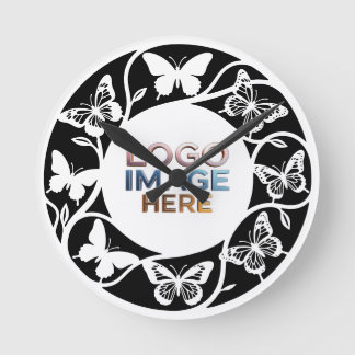 Custom Forest white Butterfly Wall Clock Rund Klocka