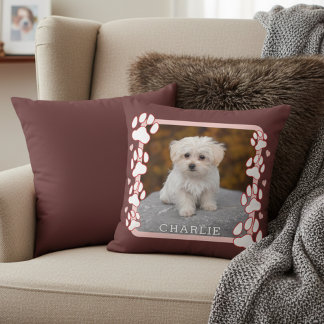 Custom Framed Pet Photo and Name Throw Pillow Kudde