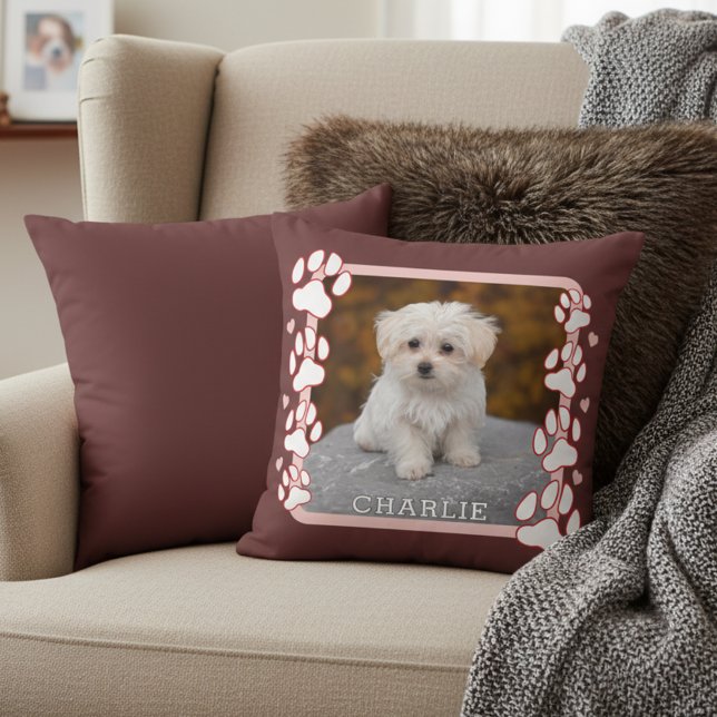 Custom Framed Pet Photo and Name Throw Pillow Kudde (Snuggle up with your pet’s photo pillow. Personalized and adorable! 🐾💖)