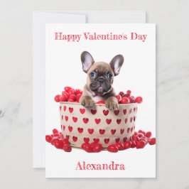 Custom French Bulldog Basket with Hearts Valentine Julkort
