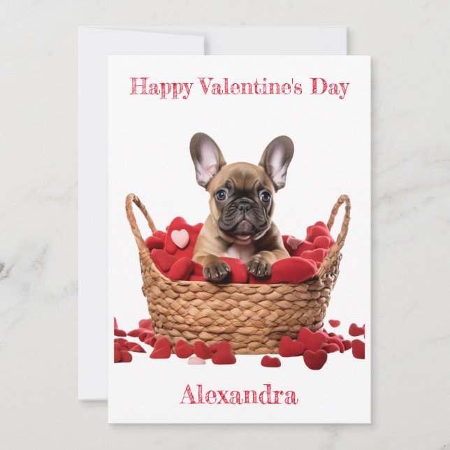Custom French Bulldog Hearts in Basket Valentine Julkort (Framsida)