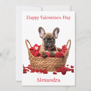 Custom French Bulldog Hearts in Basket Valentine Julkort