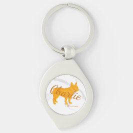 Custom French Bulldog Pastel Orange - Frenchie Swirl Silverfärgad Nyckelring