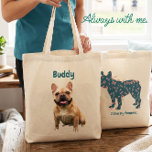 Custom French Bulldog Photo I Love My Frenchie Tygkasse<br><div class="desc">Carry your furry best friend everywhere you go with this charming custom French Bulldog photo design. The front features a beautiful teal Frenchie silhouette decorated with pastel pink typography, while the back displays your own dog's personalized picture and name. To achieve the clean look in our sample, simply click the...</div>