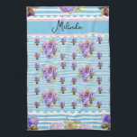 Custom French Pastel Purple Blue Pansy Womans Name Kökshandduk<br><div class="desc">Shabby Chic Floral Aqua Stripe Christmas Stocking. From my own art design.</div>