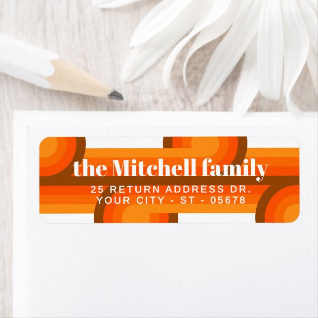 Custom Fun Retro Abstract Waves Art Pattern Returadress Etikett (Insitu)