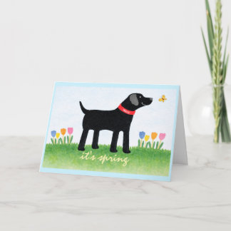 Custom Funny Black Dog Spring Greeting Card Kort