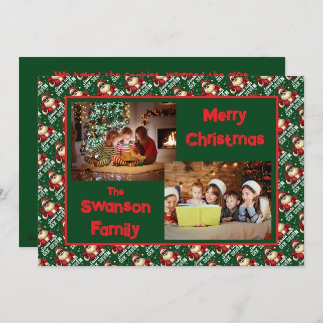Custom Funny Christmas Card with Family Greeting  Julkort (Fram/baksida)