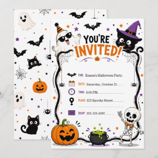 Custom Funny Spooky Cat Halloween Inbjudningar