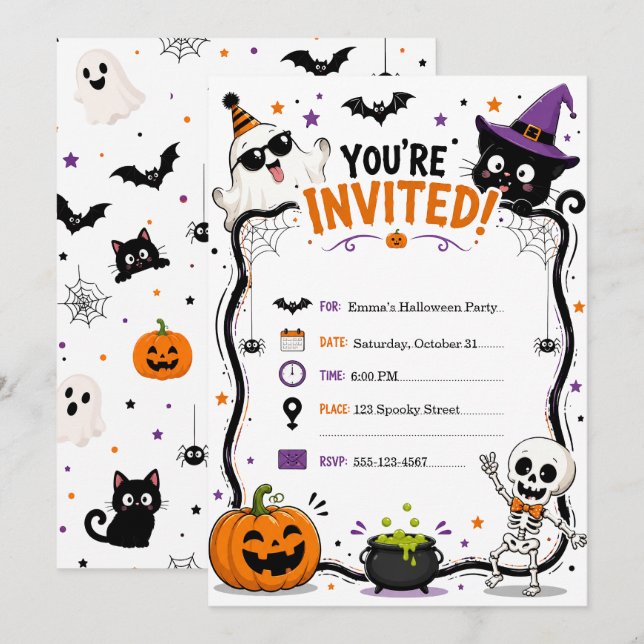 Custom Funny Spooky Cat Halloween Inbjudningar (Fram/baksida)
