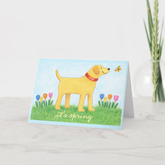 Custom Funny Yellow Dog Spring Greeting Card Kort