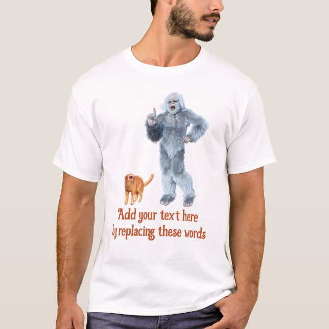 Custom Funny Yeti and Cat T Shirt (Framsida)
