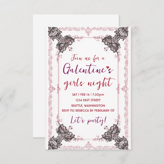 Custom Galentine Party Invitation OSA Kort (Fram/baksida)