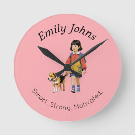 Custom Girl & Dog School Wall Clock Rund Klocka