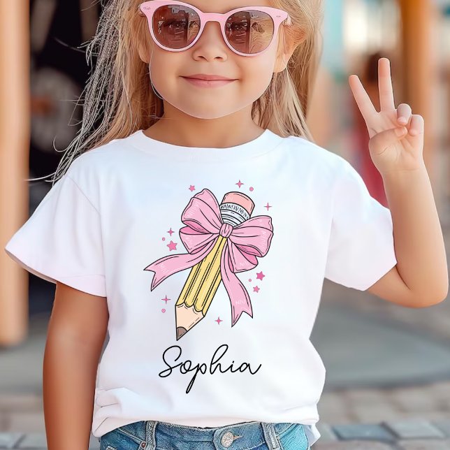 Custom Girls Back to School Coquette Pencil Bow T Shirt (Skapare uppladdad)
