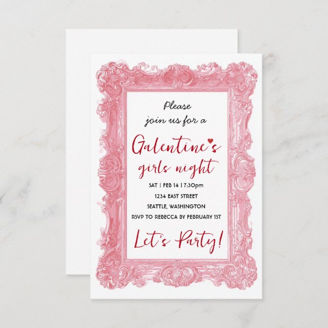 Custom Girls Night Galentine Pink Party Invitation OSA Kort (Fram/baksida)