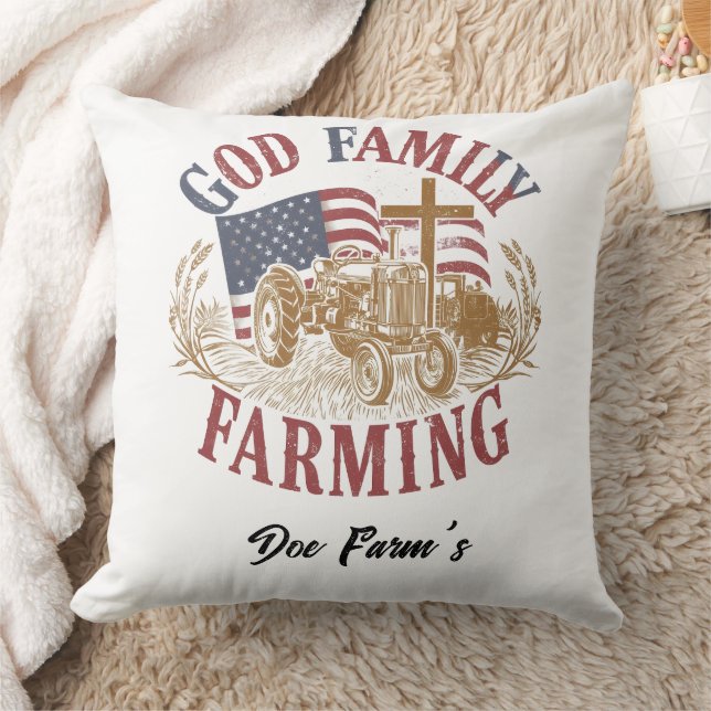 Custom “God Family Farming” Farmhouse Pillow Kudde (Filt)