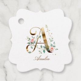 Custom Gold Floral Letter A Fancy Favor Tag Gåvor Etiketter
