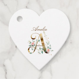 Custom Gold Floral Letter A Heart Favor Tag Gåvor Etiketter