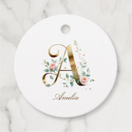Custom Gold Floral Letter A Round Favor Tag Gåvor Etiketter