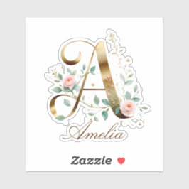 Custom Gold Floral Letter A Vinyl Heart Sticker Klistermärken