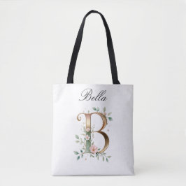 Custom Gold Floral Letter B All-Over Print Tote Tygkasse