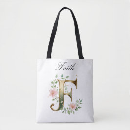 Custom Gold Floral Letter F All-Over Print Tote Tygkasse