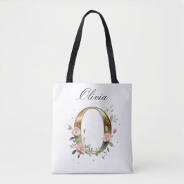 Custom Gold Floral Letter O All-Over Print Tote Tygkasse