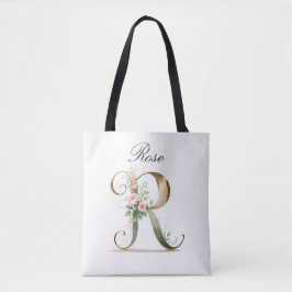 Custom Gold Floral Letter R All-Over Print Tote Tygkasse